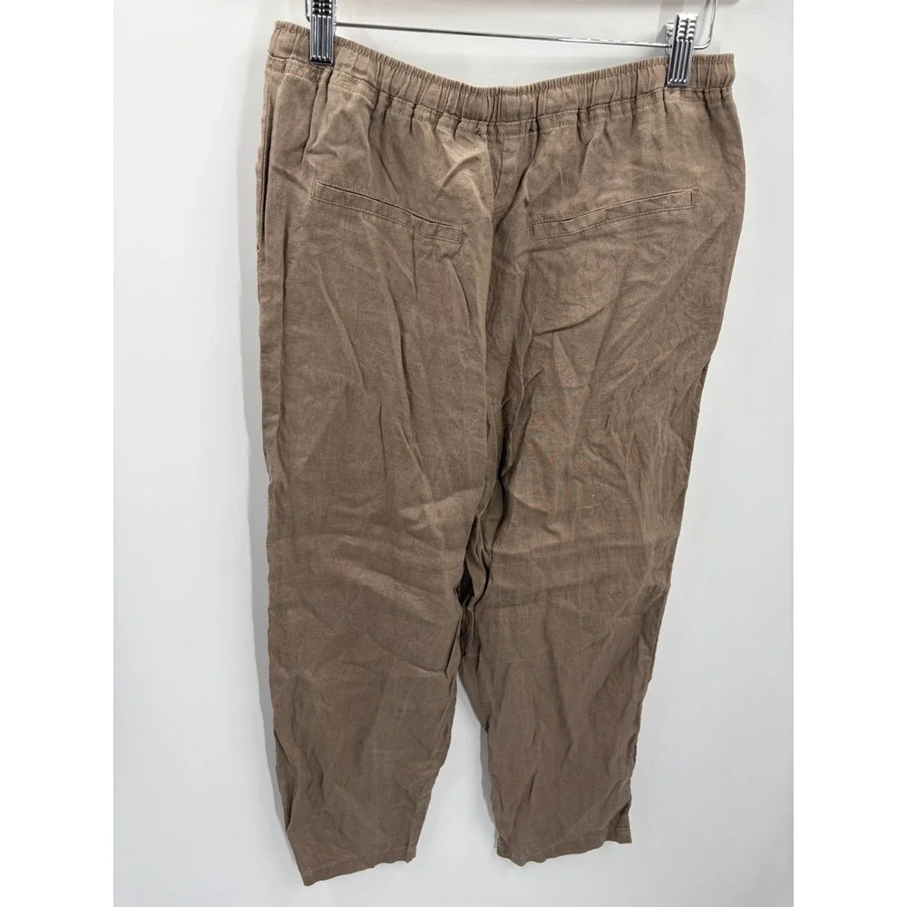 Mango MNG Women Medium Brown Linen Blend Drawstring Waist Trousers Size S NWT